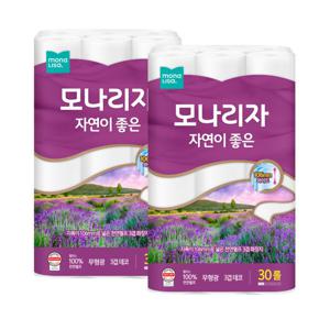 자연이좋은 3겹 30M 30롤 2개 총60롤 천연펄프 화장지
