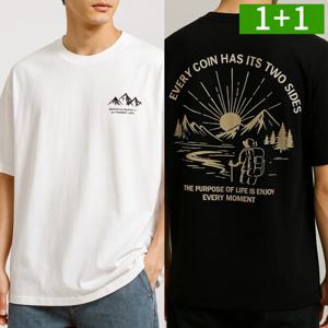 1+1 남성 오버핏반팔티 면티셔츠 프린팅 라운드 남자 반팔티셔츠 OFS-MSST9 2color