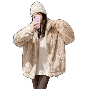 렉스 퍼 코트 여한판 루즈핏 하이넥 도톰 밍크털 꽈배기 코트