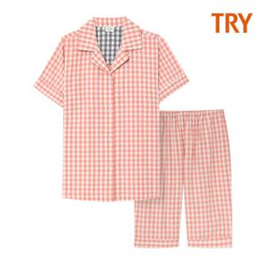 [트라이] 여성 반팔 선염 체크 파자마 J15
