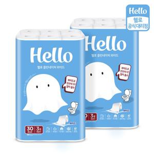 헬로 클린네이처 와이드 3겹 천연펄프 화장지 30m x 30롤 2팩