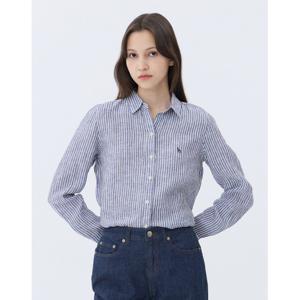 헤지스 여성 24SS 가격인하BEST린넨100%스테디셀러네이비 스트라이프 린넨 긴팔셔츠 WSSH4B310N2