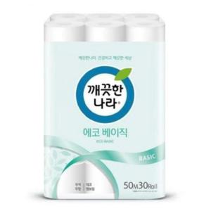 깨끗한나라 화장지 에코베이직 2겹 50m 30롤 x 1팩 순수
