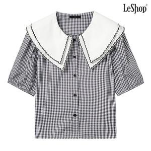 [르샵]체크 카라 반팔 블라우스 (DP2BA020A)