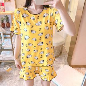 스누피 옐로우 여성 반팔 잠옷 파자마 프릴 여자 홈웨어 슬립 이지