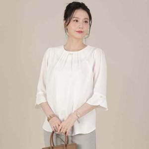 애비뉴투지 엄마옷 진주 주름 쉬폰 봄 여름 칠부 튤립 소매 블라우스 B08564