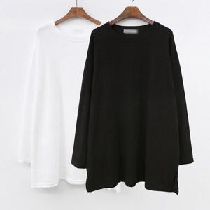 [아이우먼]빅사이즈무지티 A591L501 무지긴팔오버핏데일리티 NO