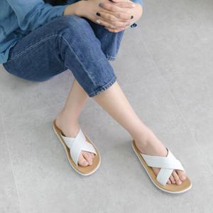 [소가죽] 올리 아일3 X 스트랩 쿠션 슬리퍼 3cm