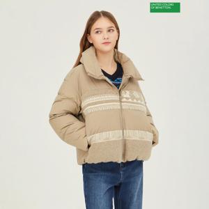 베네통 니트 배색 하이넥 구스 패딩 BAPD54361_BG