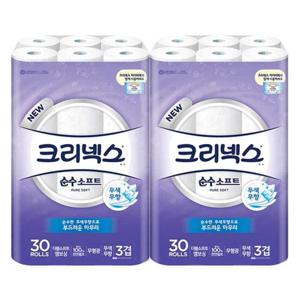 크리넥스 트렌디한 3겹 순수소프트 27m 30롤 2개