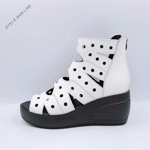 SNL 소가죽 여름 여성펀칭부츠  SWL23049 백색  7CM