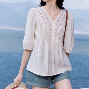 [블랙퀸] 시원소재 펀칭레이스 블라우스 blk003563