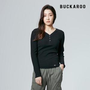 [버커루]여성 골지 버튼넥 티셔츠(슬림핏)(B211TS610P)