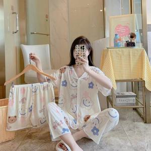 뭉게 꽃 잠옷 SET 상의 반바지 긴바지 3PC 파자마
