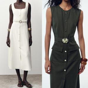자라 ZARA 린넨 블렌드 미니 벨트 민소매 원피스