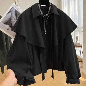 한국어 패션 망토 캐주얼 케이프 자켓 여성 2024 가을 겨울 자켓 탑 가을 의상 Y2k streetwear 겉옷 고스의 새로운