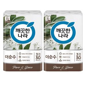 깨끗한나라 더 순수 엠보싱 3겹 25m 30롤x2팩 총60롤 천연펄프 화장지
