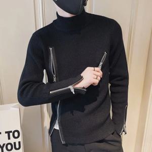 오토바이 남성 의류 터틀넥 풀오버 지퍼 니트 스웨터 남성 하이 칼라 지퍼 업 블랙 넥 Y2k streetwear A Heated X