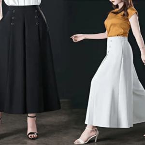 여름 플러스 사이즈 여성 와이드 레그 팬츠 밴딩 허리 루즈 캐주얼 트라우저 하이웨이스트 9부 드레이핑 느낌 스커트 팬츠