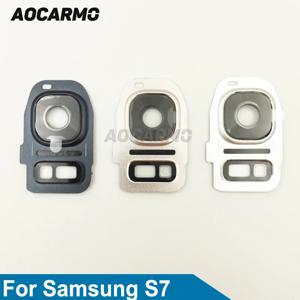 Aocarmo 후면 후면 카메라 유리 렌즈 (프레임 커버 포함) 삼성 갤럭시 S7 SM-G930 블랙/골드/은빛 용 플래시 교체