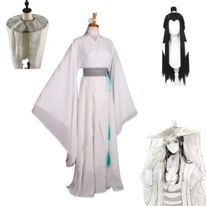Xie Lian 코스프레 의상 애니메이션 Tian Guan Ci Fu 코스프레 Xielian 가발 대나무 모자 남성 여성 흰색 Han Fu 옷 할로윈 소품