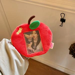 MINKYS 귀여운 빨간 사과 딸기 푹신한 3 인치 Kpop Photocard 홀더 사진 카드 홀더 가방 펜던트 학교 문구