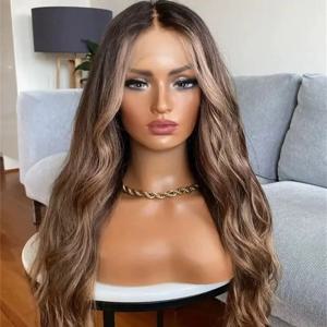 Balayage 따뜻한 갈색 꿀 금발 하이라이트 HD 레이스 합성 코스프레 100% 천연 머리 가발 저렴한 판매 최고 등급 레이스 가발