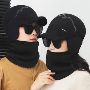 2피스 세트 방풍 니트 모자 넥 게이터 플러시 소프트 양털 스카프 두꺼운 심플 겨울 가을 귀덮개 야외 모자