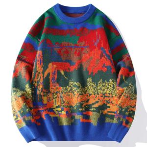 겨울 니트 스웨터 남성 여성 인쇄 낙서 니트 스웨터 일본 Crewneck 점퍼 커플 풀오버 남성 청소년 Geometirc