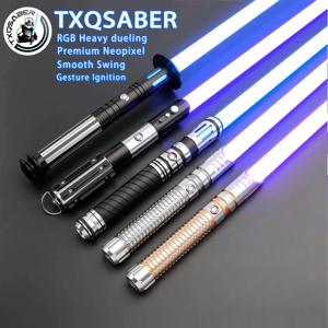 TXQSABER 헤비 듀얼링 RGB 광선검 네오픽셀 SNV4 스무스 스윙 메탈 힐트 스트랩 블래스터 포스 제다이 코스프레 장난감 (성인용)