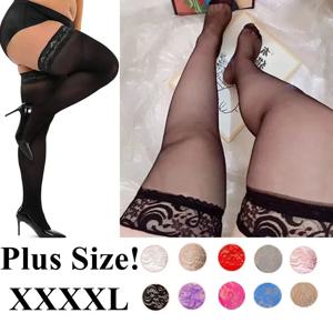 미끄럼 방지 플러스 대형 탄성 섹시한 XXL 블랙 스타킹과 레이스 무릎 허벅지 높은 스타킹 특대 여성 3XL 4XL 5xl 6xl