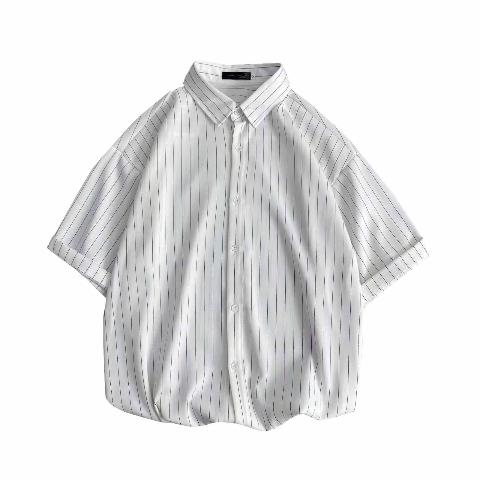 일본 빈티지 세로 줄무늬 반팔 셔츠, 커플 패션, 다목적 오버사이즈 셔츠, 여름