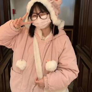 Gagaok 겨울 코트 양가죽 후드 파카 달콤한 수 놓은 따뜻한 코듀로이 자켓 여자 여자 의류 Abrigos Para Mujer
