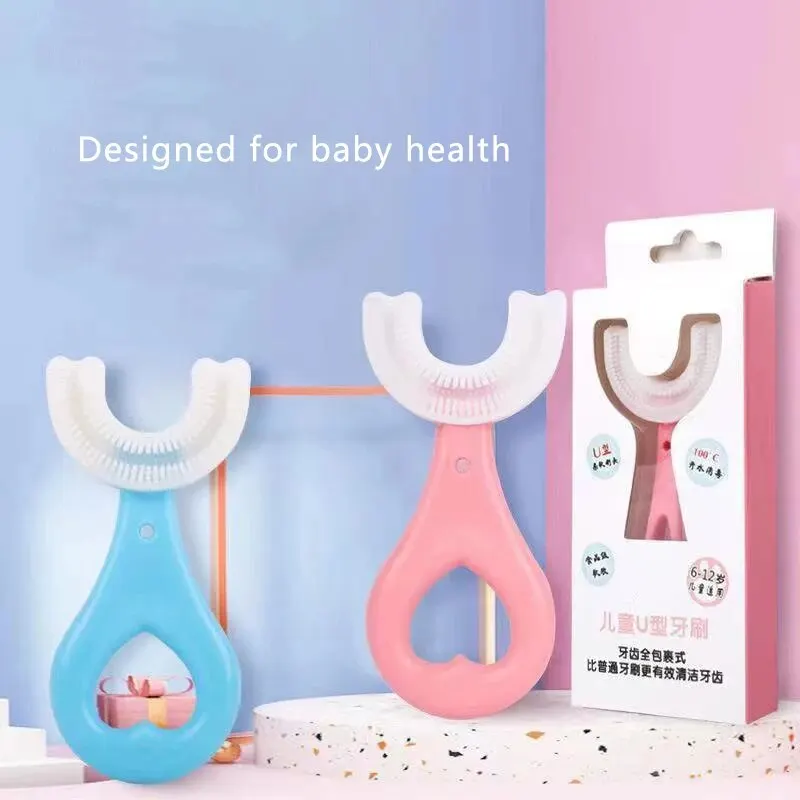 U자형 어린이 칫솔, 아기 치아 청소 칫솔질 기구, 어린이 구강 청소 칫솔, 칫솔질 도구, 2 개