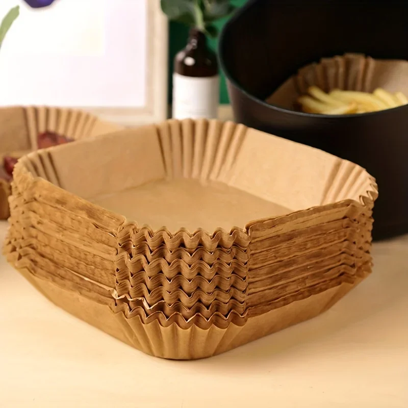 50/100pcs 사각 실리콘 오일 종이 미니 에어 프라이어 라이너 대부분의 에어 프라이어에 적합 비 스틱 에어 프라이어