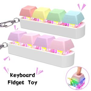 LED 조명 키보드가있는 키보드 Fidget 장난감 키보드 Fidget 키 체인 4-in-1 키보드 감압 버튼 스트레스 릴리프 Fidget 선물