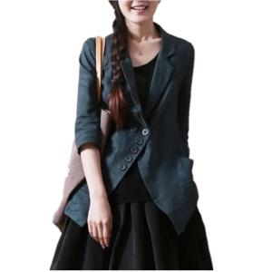 여자의 면 린넨 캐주얼 블레이저 불규칙한 반소매 슬림 여성 세트 코트 봄 여름 5XL F347