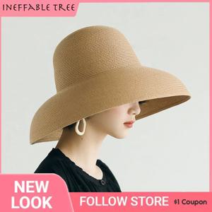 여성용 여름 햅번 스타일 빈티지 디자인 큰 처마 밀짚 모자, 여아용 단색 해변 휴일 큰 태양 Gorra