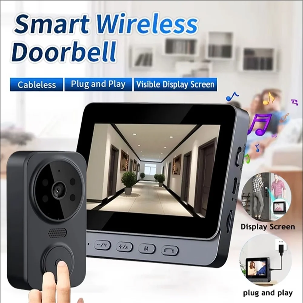 무선 비디오 초인종 카메라 번들, 야간 투시경이 포함된 스마트 보안 카메라, 2.4G WiFi, HD, 동작 감지, 클라우드 스토리지