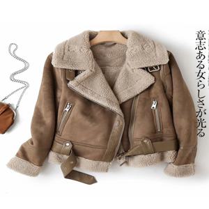 Ailegogo 여성 겨울 가짜 Shearling 양피 가죽 자켓 여성 두꺼운 따뜻한 스웨이드 양고기 짧은 오토바이 브라운 코트 아웃웨어