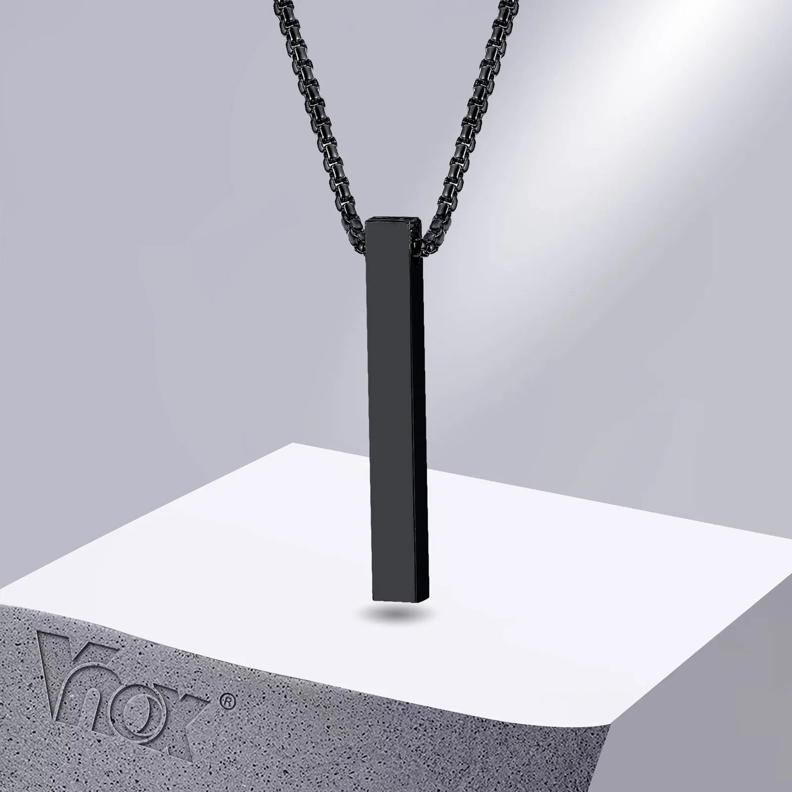 남성 여성을위한 Vnox 5mm 기둥 목걸이, 스테인레스 스틸 3D 바 펜던트, 미니멀리스트 단순 캐주얼 남여 목 고리