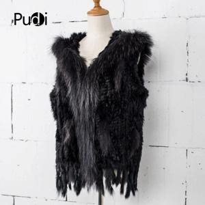 VT7001 새로운 겨울 여성 조끼 진짜 클래식 니트 토끼 모피 조끼 Gilet 너구리 모피 칼라 여성