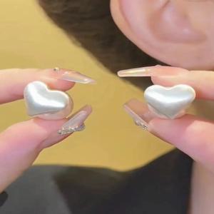 IA BEAR 디자인 심플 엘레강스 더블웨어 매트 하트 진주 귀걸이 실버 바늘 Faion Jewelry Accories