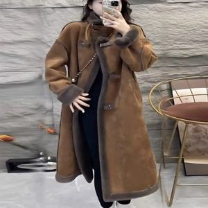 여성용 스탠드 칼라 인조 모피 코트, 램스울 안감 2023, 한국 패션, 겨울 재킷, 신상