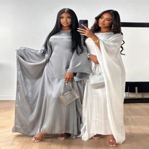라마단 이드 여름 새틴 Batwing Abaya 두바이 여성 이슬람 무슬림 맥시 Kaftan 드레스 Kebaya Caftan Marocain Robe Femme Musulmane