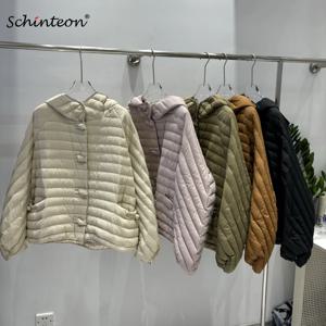 Schinteon 여성용 90% 화이트 덕 다운 재킷, 캐주얼 루즈 오버 사이즈, 따뜻한 외투, 후드 코트, 하이 퀄리티 2024, 가을 겨울