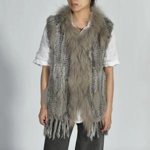 Jxwatcher 여성용 진짜 토끼 모피 니트 조끼 술 천연 모피 따뜻한 민소매 코트 숙녀 정품 모피 Gilet New Arrival