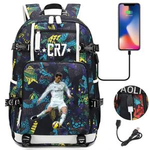 패션 CR7 배낭 USB 충전 학교 가방 15.6 인치 노트북 배낭 여성 남성 책 가방 Bagpacks 방수 십대 백 팩
