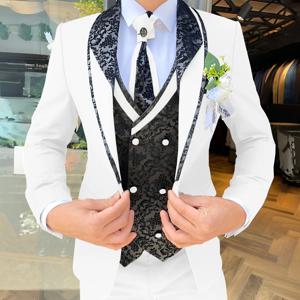 잘 생긴 남자 정장 3 피스 우아한 신랑 웨딩 턱시도 자켓 바지 조끼 남성용 맞춤형 공식 블레이저