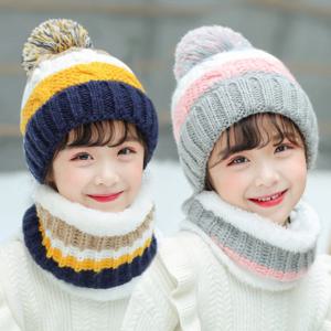 겨울 어린이 귀여운 스위트 플러스 벨벳 두꺼운 양모 니트 울 볼 모자, 소녀 한국 버전 따뜻한 스카프, 남아 어린이 헤지 캡